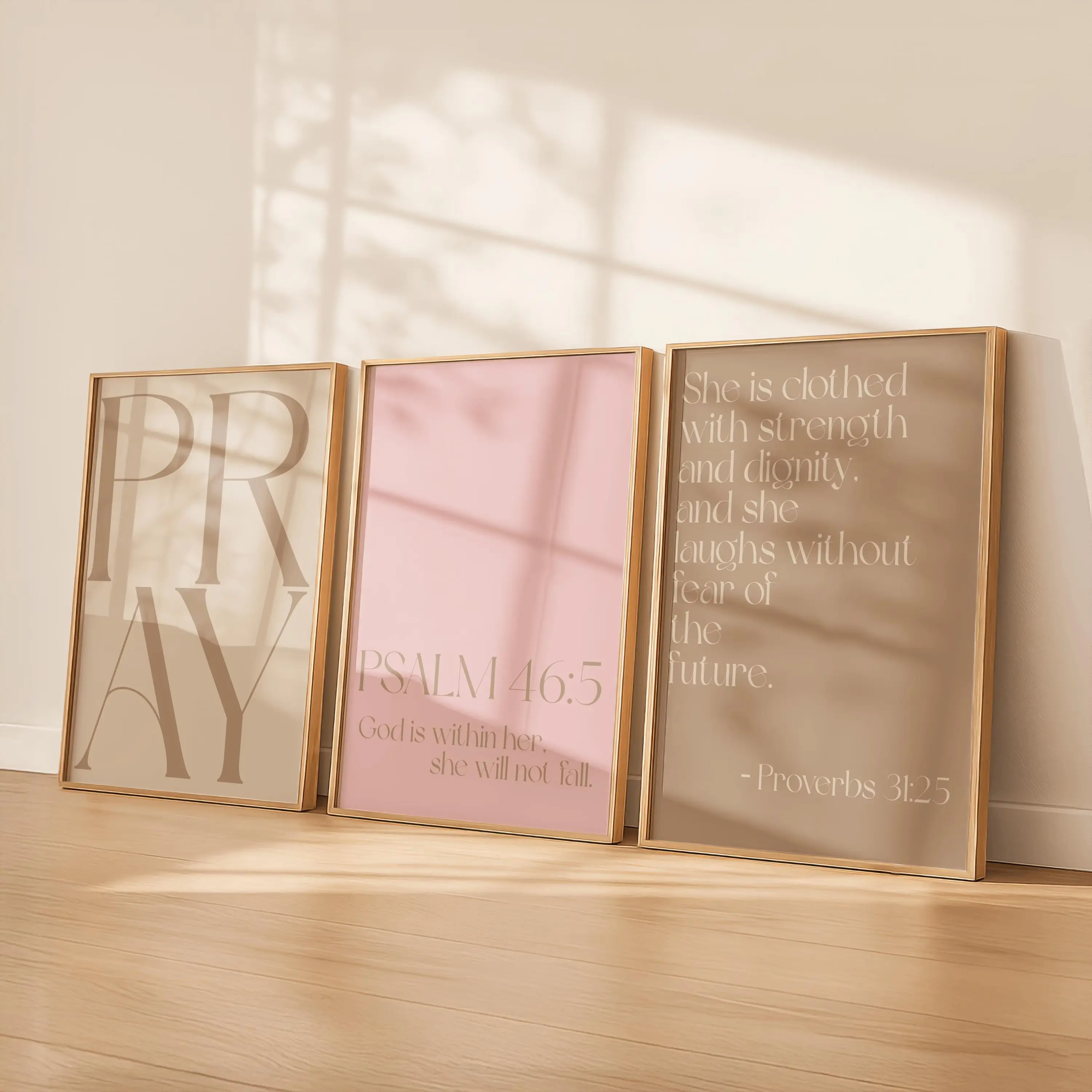 Neutral Pink Christian Poster Unframed  Set of 3 Prints | Bible Verse Printable Bundle | Minimalist Scripture Posters | Modern Religious Decor