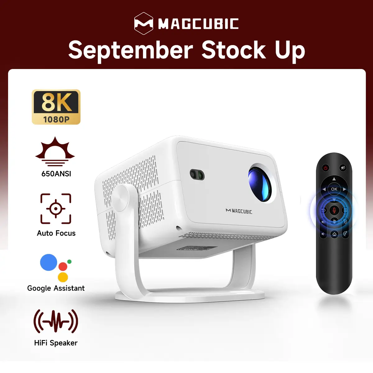 [US warehouse] Magcubic L018 Auto Focus Projector 650ANSI Google Assistant Android 14.0 8K Videosource Supported Native 1080P Wifi6 BT5.2 Built-in HiFi Speaker Allwinner H726 Auto Keystone Portable Movie Outdoor #tiktokshopstockup
