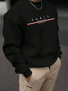 Men's Street Style Letter Print Casual Sporty Loose Sweatshirt, Vintage Round Neck Pattern Long Sleeve Rap Singer Shirt