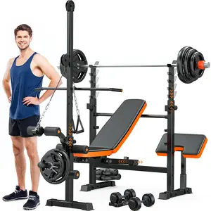 800lbs 8-in-1 Adjustable Weight Bench–Home Gym Multi-Function Trainer with Lat Pulldown, Leg Extension/Curl, Barbell Press & Preacher Curl Pad, Adjustable Seat for Full-Body Strength Training