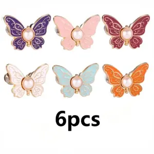 6-Pack Random Color Denim Butterfly Buttons Pins, Boho Buttons, Adjustable Jean Button, Detachable Waist Cincher, No Sewing Needed, DIY Clothing Accessories