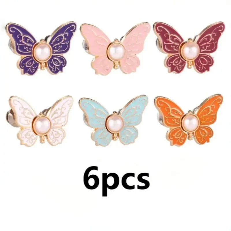 6-Pack Random Color Denim Butterfly Buttons Pins, Boho Buttons, Adjustable Jean Button, Detachable Waist Cincher, No Sewing Needed, DIY Clothing Accessories