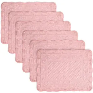Pink 100% Cotton Quilted Placemats Set of 6, Rectangular Placemats Machine Washable-13x18 inches For Kitchen Or Dining Table Fabric Rectangular Table Mats (13x18)