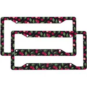 2 Pcs Car License Plate Frames for Women Men - 4 Holes Solid Aluminum Ripe Red Cherry License Plate Cover for Car Auto Accessories for Women Men with Fasteners and Screws Automotive