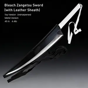 Anime Bleach Zangetsu Metal Sword, Unsharpened Cosplay Prop for Bleach Fans, 40.4"/45" Replica with Leather Sheath