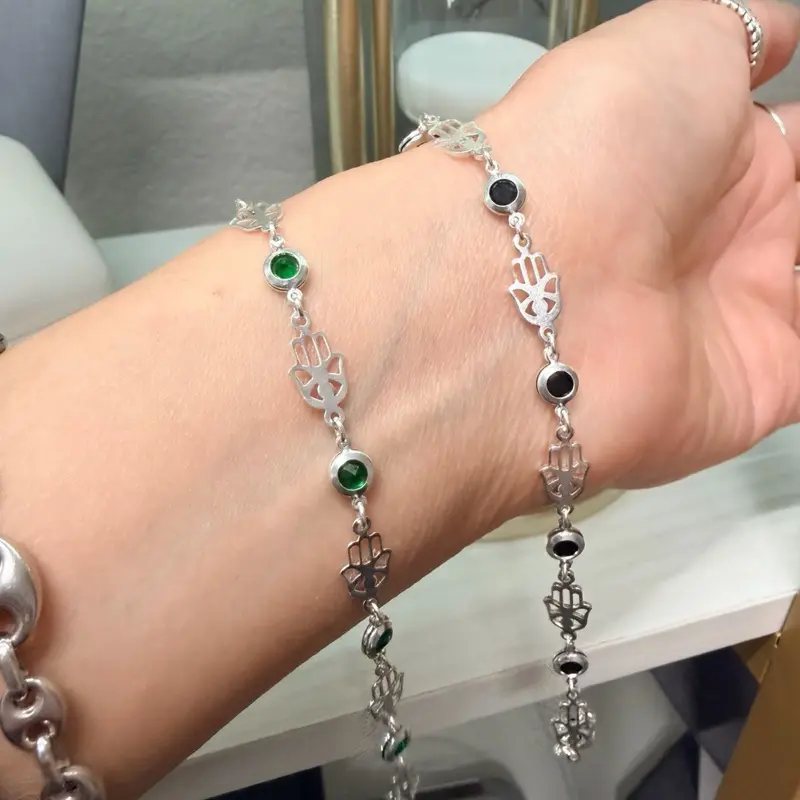Silver 925 bracelets hamsa | Pulseras de plata 925 mano de Fatima 7.5”