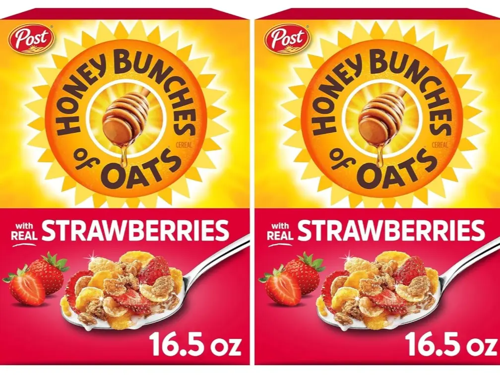 Post Honey Bunches of Oats with Strawberries Breakfast Cereal, Strawberry Cereal with Oats and Granola Clusters, 16.5 OZ Box (Pack of 2)