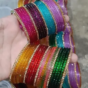Hot Selling Kashmiri Ghungroo 42pcs - Raindrop Glass Bangles + Gold Stone Bangles for Weddings Karwa Chauth Diwali Eid Lightweight Stylish Premium Finish Colorful Sparkling Indian New