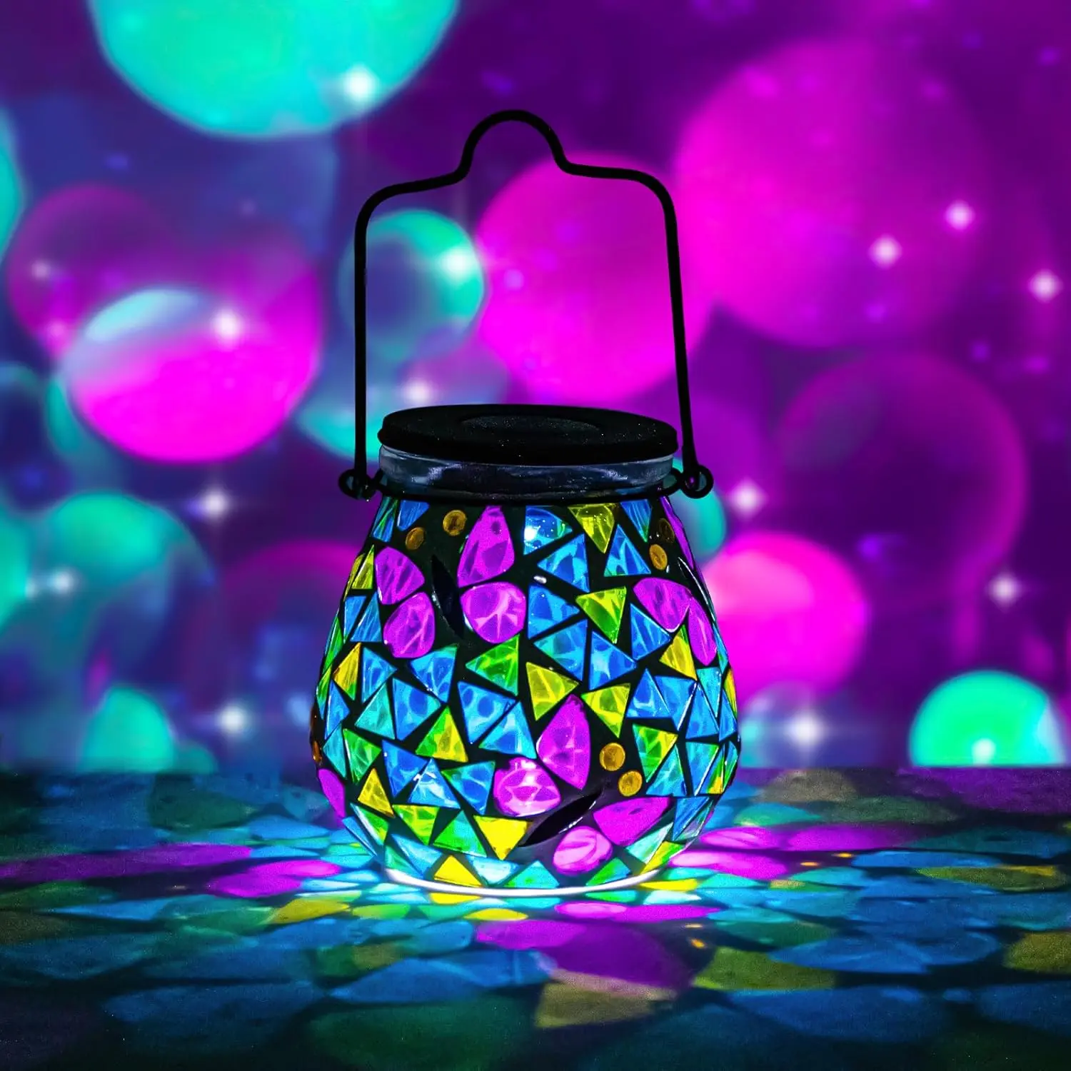 Mosaic Solar Lantern Outdoor Hanging , Butterfly Mosaic Light Indoor Decorative Table, Garden Decor for Yard Outside, Path, Pathway, Courtyard, Lawn, Birthday  for Mom Women