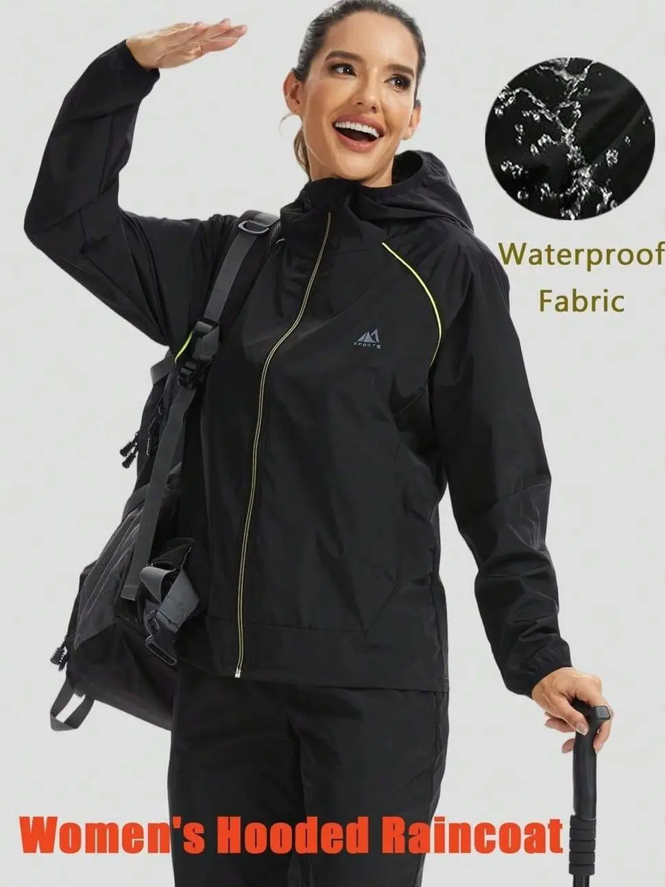 Women's Lightweight Waterproof Hooded Windbreaker Jacket with Zipper, Packable Raincoat with Pockets for Hiking, Cycling, Outdoor Sports and Travel