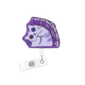 Funny Acrylic Bling Retractable Badge Reel, 1/16pcs Belt Clip Retractable Name Badge Holder for Nurse Doctor Student Worker Volunteer