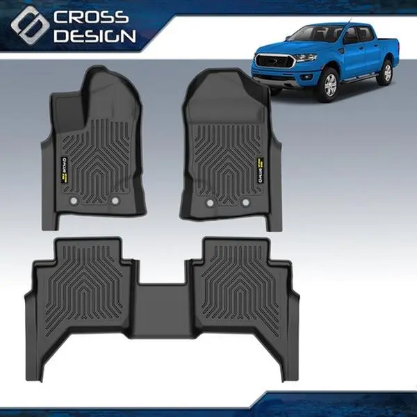 CROSSDESIGN 3D Molded TPE Floor Mats , Truck Accessories, All-Weather Fit For 19-24 Ford Ranger Crew Cab, Floor Mats For Trucks, Car Floor Mats All Weather