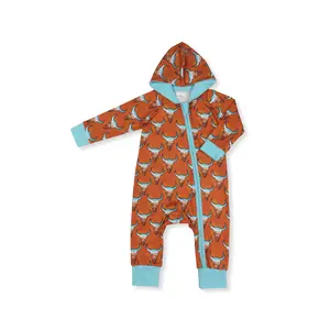 Western brown Cow Print Long Sleeve with Hat OnePieces