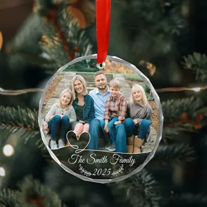 Personalized Family Photo Ornament – Gem-Cut Glass Keepsake Decoration Gift