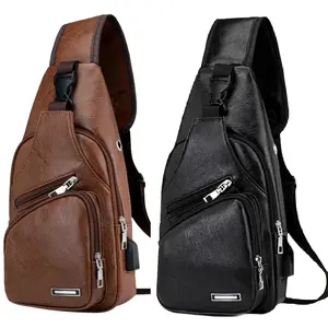 Lightweight Faux Leather Sling Bag for Men And Women, Compact Crossbody Bag with USB Charging Port, Single Strap Backpack Ideal for Travel And Outdoor Activities (Available in Light Brown And Black)