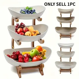 [3-Tier Wooden Basket] 3-Tier Wooden Fruit and Vegetable Basket with Wooden Legs - Versatile Kitchen Organizer for Fruits, Vegetables, and Iced Food - Perfect for Refrigerator Storage, Fruit Basket for Kitchen