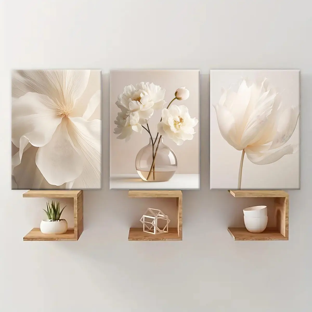 3-Count Colorful Flower Print Canvas Paintings - Wooden-Framed Modern Home Decoration, Indoor Wall Art Set for Living Room & Bedroom, Home Supplies, GLOBAL PICKS