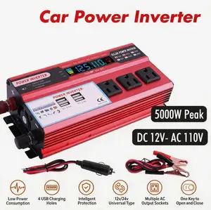 Portable 5000W Peak Car Inverter with Digital LCD Screen, Multiple AC & USB Outputs, DC to AC Converter for Road Trips, RV, Outdoor Use