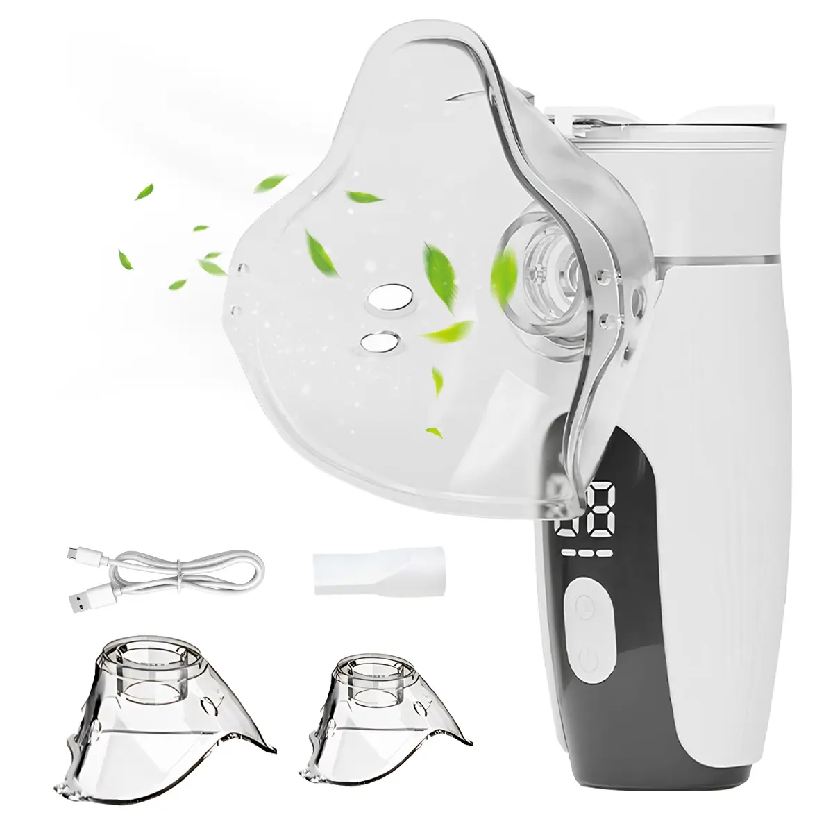 Cordless Nebulizer for Adults and Kids, USB Rechargeable Portable Quiet Mist Device with Mask and Accessories, LED Digital Nebulizer Kits for sinus comfort, congestion support, for Travel Home Use