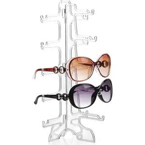 5 Pairs Glass Stand Sunglass Holder Glasses Rack Display Organizer Sunglasses Frame Shelf Show case(Clear)
