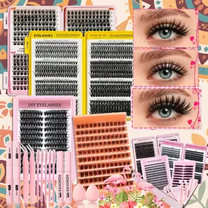 Lash Extension Set, including glue, tweezers, detaching cream, makeup sponge. The D-series model comes with a large capacity of 8-16mm. 30D + 40D + 50D + 60D + 80D + 100D, suitable for self-implanting at home. Ideal for beginners.
