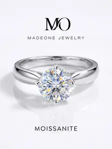 1 Pc Classic Four Prong Copper Ring with 1.0ct Synthetic Moissanite for Women Fine Jewelry