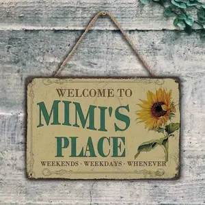 TikTok Viral Vintage Tin Sign, Welcome To Mimi's Place, Rustic Farmhouse Wall Decor, Rustic Design, Floral Metal Plaque, Funny Bar Sign Home Decor, Ideal Gift 8x12 Inch