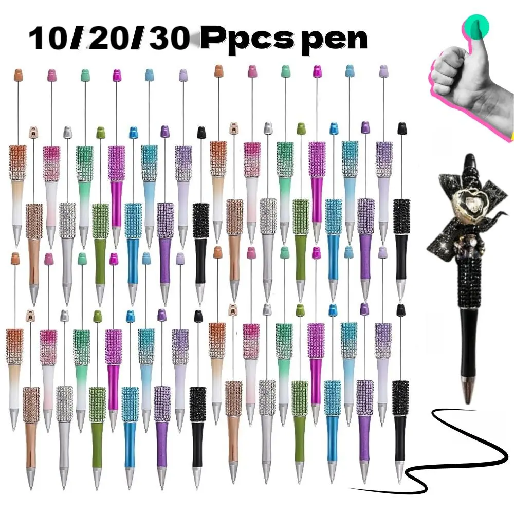 DIY 10-piece plastic beaded pen set with multi-color beads, various color combination sets, DIY beaded handmade gift pens, plastic ballpoint pens rotating ballpoint pens, office and teaching supplies
