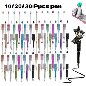 DIY 10-piece plastic beaded pen set with multi-color beads, various color combination sets, DIY beaded handmade gift pens, plastic ballpoint pens rotating ballpoint pens, office and teaching supplies