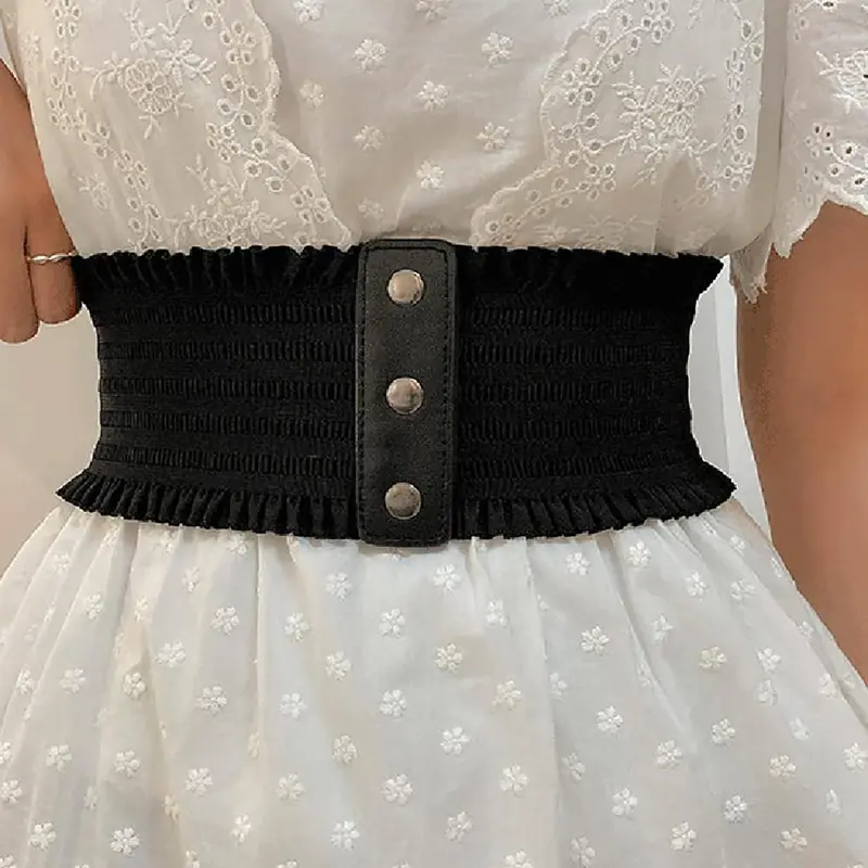 Women's Elegant Frill Trim Design Elastic Band Wide Belt, Exquisite Trendy Sheer Belt, Fashionable Clothes Accessories for Daily & Party Decoration