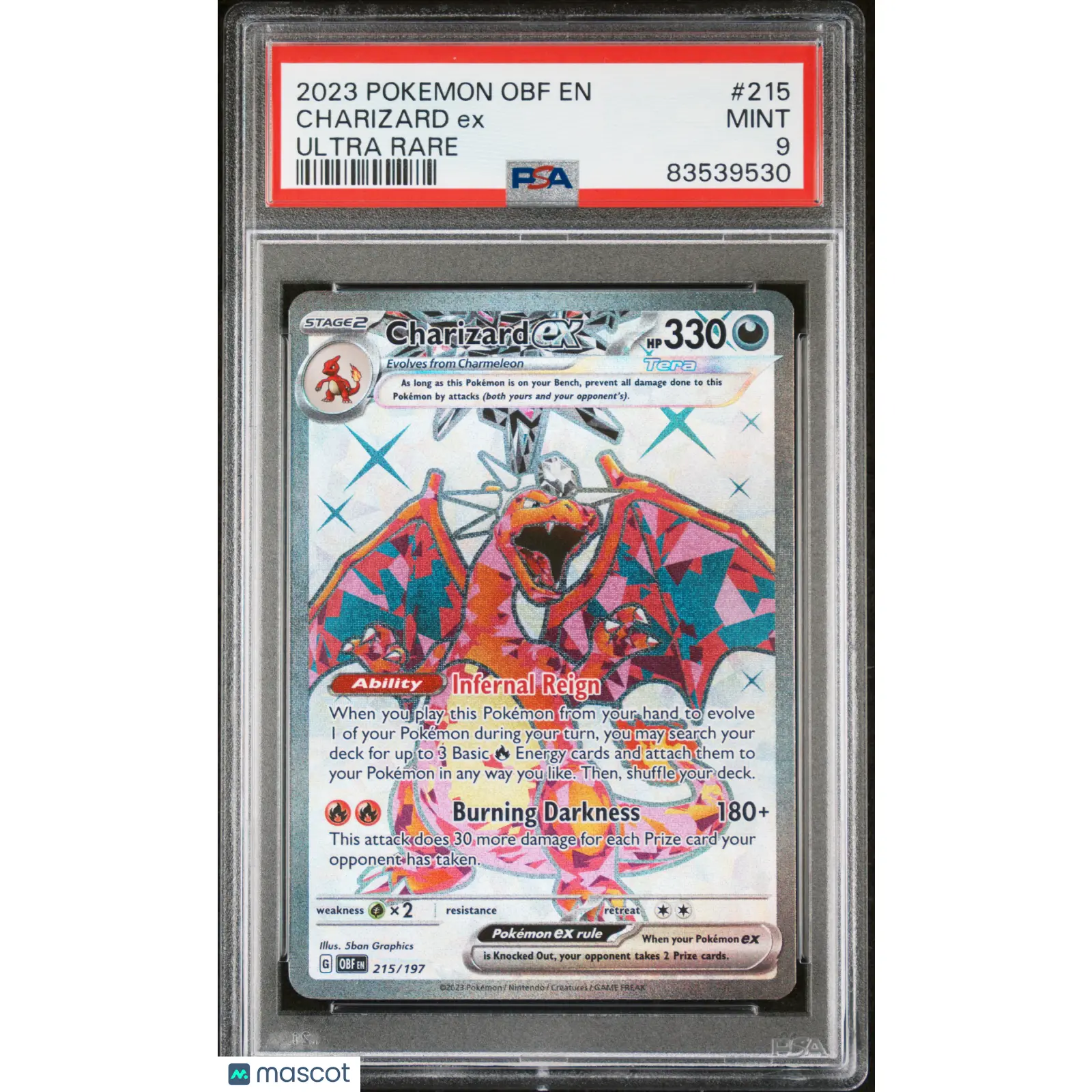 2023 Pokemon Obsidian Flames Charizard EX #215 Ultra Rare PSA 9 MINT