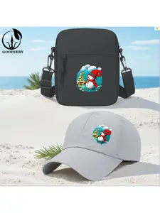 2pcs Cartoon Snowman in The Snow with Christmas Tree in The Background Print, Unisex Baseball Cap & Crossbody Bag, Men's and Women's Fashion Street Suit, Unisex Sportswear, Unique Gift Ideas, Adjustable Polyester, Casual Outdoor Sports Accessories