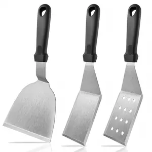 3pcs Stainless Steel Scraper Set, Heavy Duty Large Metal Scrapers Suitable for Outdoor Grilling, Cast Iron Skillet, Pancakes, Eggs, Omelets, Steak Burgers