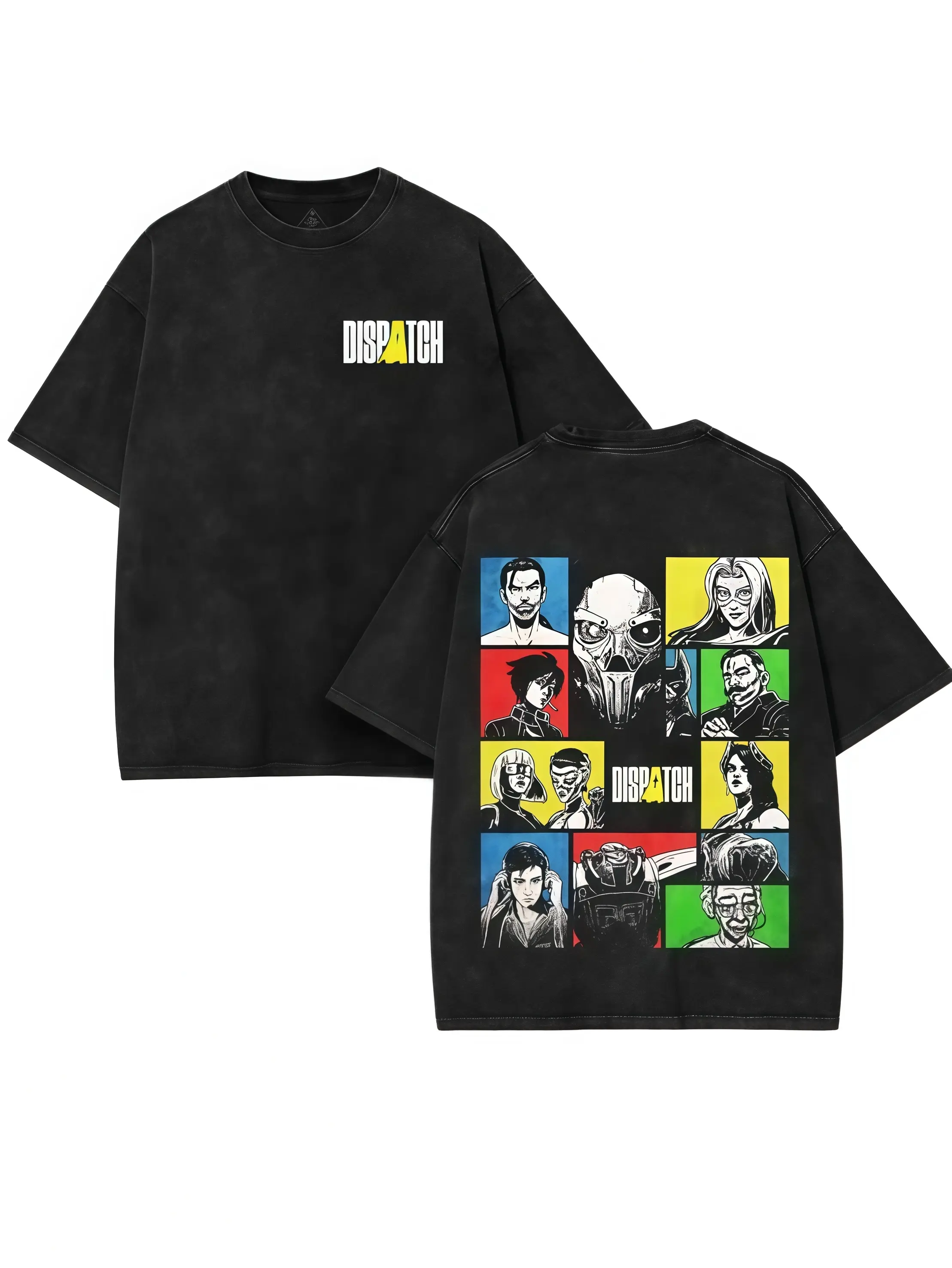 Dispatch Super Hero Double Printed Oversize Lightweight Acid Washed Tee Game Graphic T-Shirt for Men Casual Cotton Fabric Vintage Gaming cute christmas gift Retro Black Tee Oversized Heavyweight Cotton T-Shirts short-sleeve holiday vibe