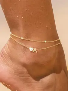 Women's Initials Anklet Rhinestone Letters Heart Design Double-layer Anklets for Women & Girls Holiday Party Engagement, Perfect for Daily Wear Jewlry Accessories Anniversary Mother's Day Gift