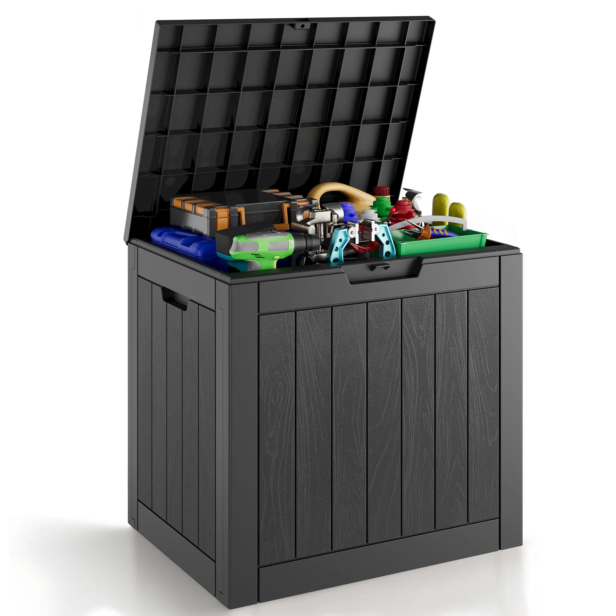 31-Gal Resin Deck Box, Weatherproof Outdoor Storage Box  – Large Home & Garden Organizer for Cushions, Tools, Pool Accessories