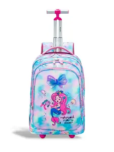 Dreamy Mermaid Print Luggage Bag, Large Capacity 40L Dual-Use Backpack, Pull-And-Carry Bookbag, School Travel Outdoor Shoulder Bag