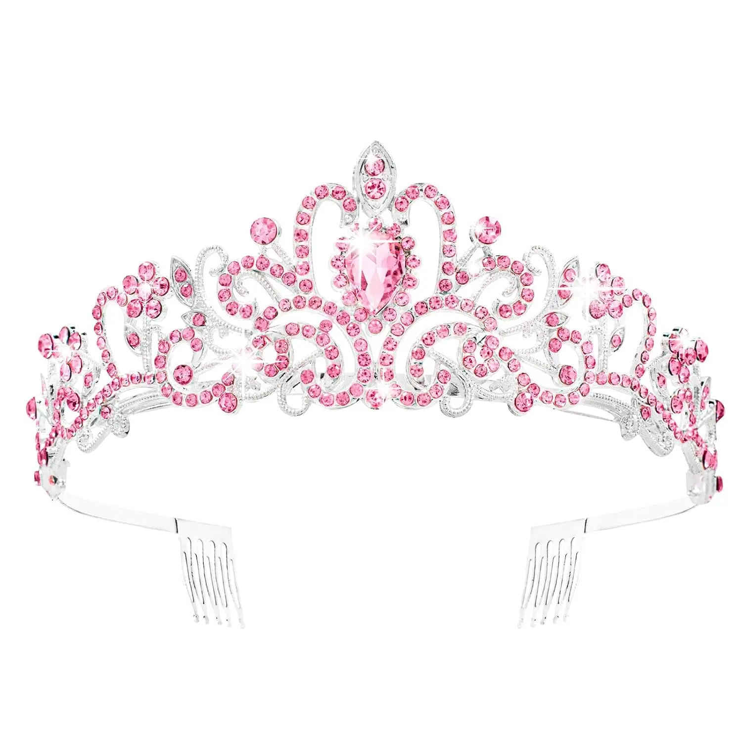 Princess Crown,  Silver Peach Pink Crystal Tiaras Headband for Mermaid Rapunzel Tangled  Costume Queen Women Bride Lady  Birthday Wedding Pageant Prom Quinceanera Homecoming Party