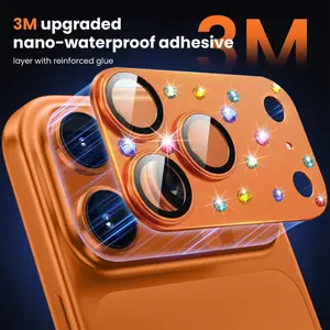 (Colorful Diamond Imitation Original Lens) (Orange/Silvery/Black/Dark Blue/For Your Choice) Metal Camera Lens Protector for Iphone 17 Pro Max And 17 Pro, New Colorful Diamond Design, Multiple Colors Available, - Lens Protection Additions
