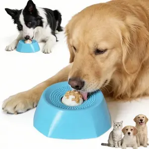 Interactive dog licking bowl, silicone slow feeder with puzzle ball, suitable for large pet bowls for cats and dogs, cough-relieving and anxiety-relieving, with replacement balls lasting longer rope toys control Glow-in-the-Dark buttons enrichment