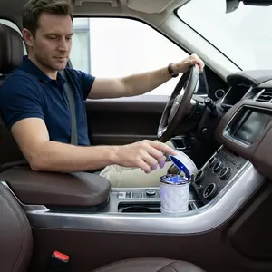 Portable Car Ashtray with Blue LED Light, Cylindrical Cup Holder, Non-Lead Crystal Glass, Motor Vehicles Accessory, Car Accessories