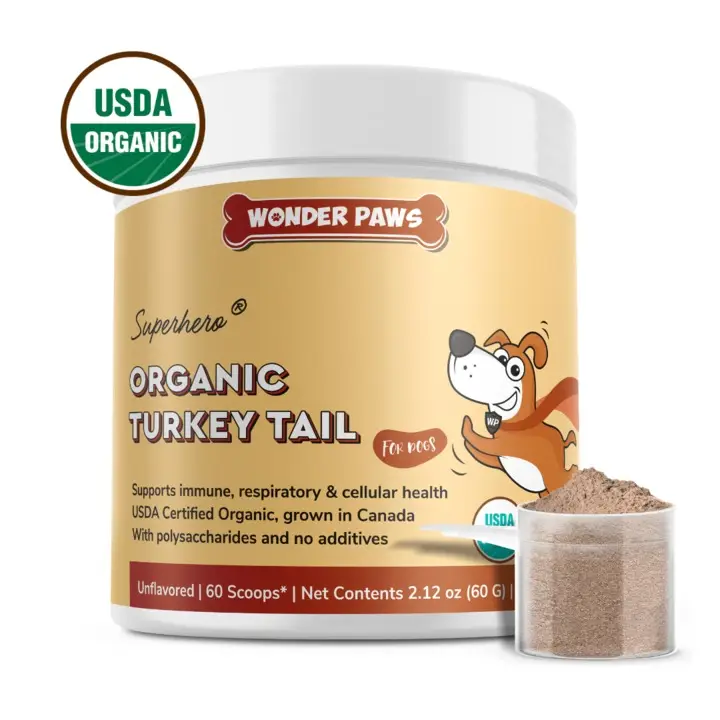 Turkey Tail Mushroom Powder For Dogs - USDA Certified - For Lumps & Bumps, Immunity, Respiratory, Digestion & Cellular Health - Made By WonderPaws