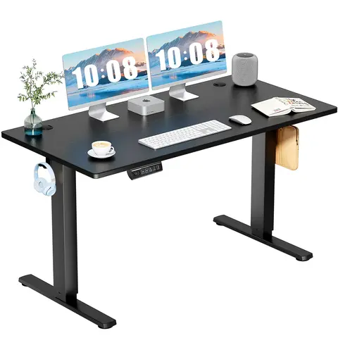 Height Adjustable Electric Standing Desk with Storage Shelf Double Drawer, Stand up Desk, Sit Stand Desk with Splice Board, Standing Table for Home Office