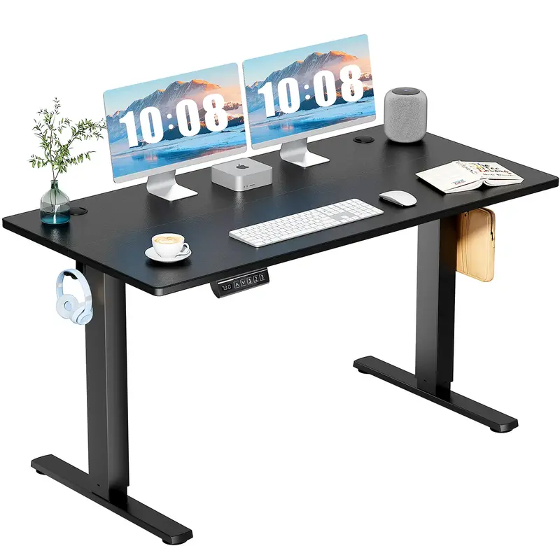 Height Adjustable Electric Standing Desk with Storage Shelf Double Drawer, Stand up Desk, Sit Stand Desk with Splice Board, Standing Table for Home Office
