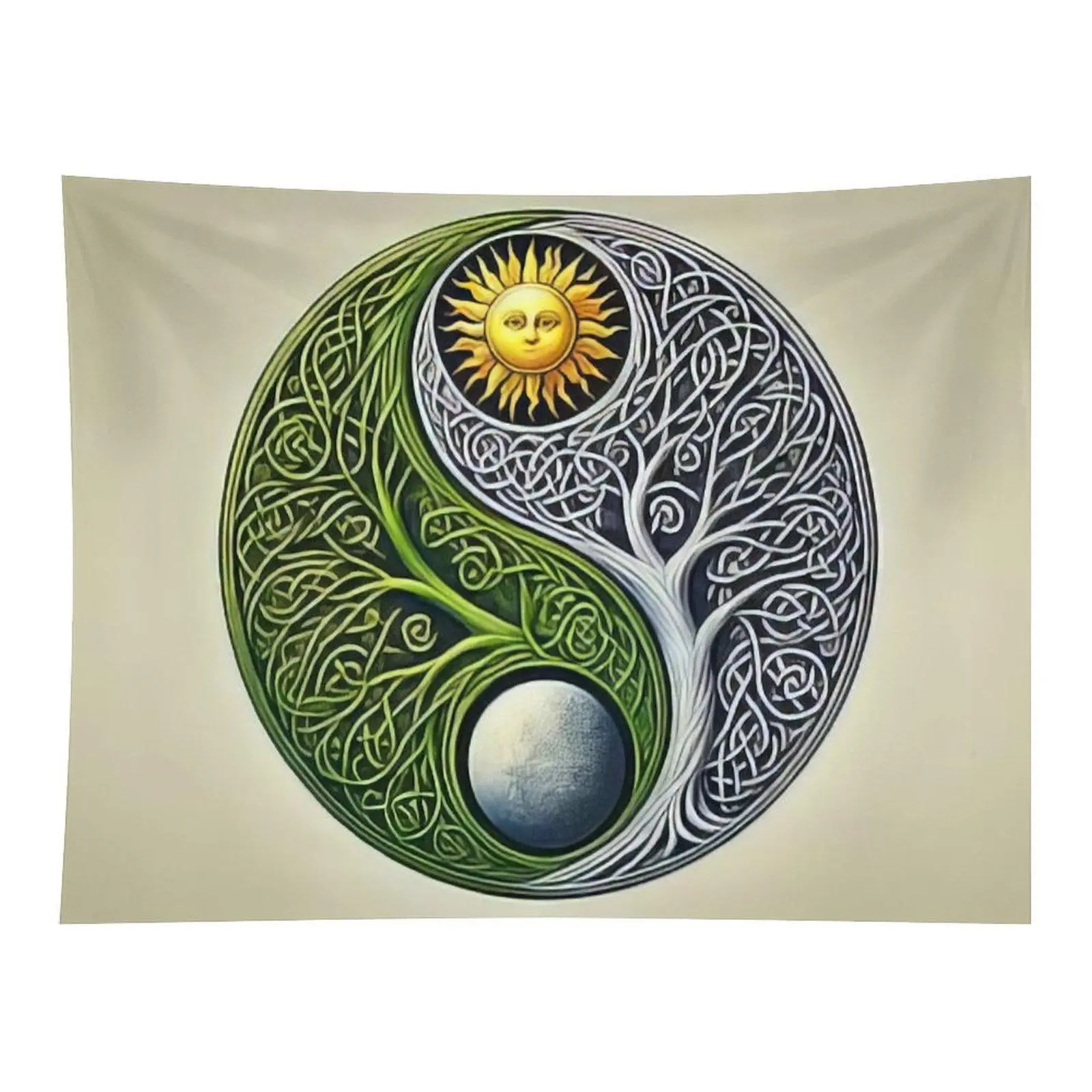 Celtic Tree Of Life Sun Moon Yin Yang Symbol Wall Tapestry Mystical Knotwork Spiritual Art For Meditation Room Bedroom Wall Hanging
