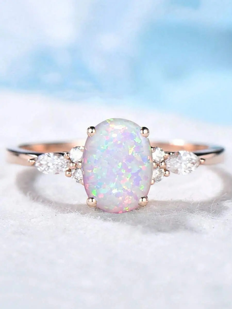 1PC Oval Promise Ring – Rainbow Fire Engagement Wedding Ring for Women