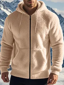 Men's Thick Warm Reversible Fleece Jacket with Zipper, Loose Fit Hooded Cardigan, Casual Street Style Winter Coat, Gift Item