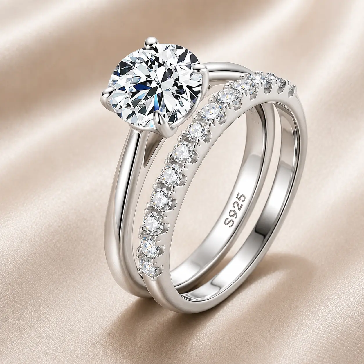 AINUOSHI Women's Multi-Size 2ct 8mm D Color Moissanite Solitaire-Half Eternity Band, 925 Sterling Silver Bridal Wedding Promise Ring Jewelry