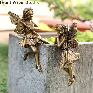2pcs Creative Copper Fairy, Gardener Flower Fairy, Outdoor Garden Bonsai Decoration Pendant, Easy Decoration, Green Plant Decoration, Hand drawn Resin Crafts