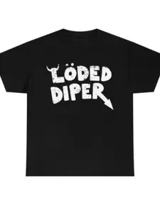Löled Diper Letter Print Short Sleeve T-Shirt, Vintage Washed Style, TV Show Fan Favorite, Daily Commute, Casual Streetwear, Aesthetics